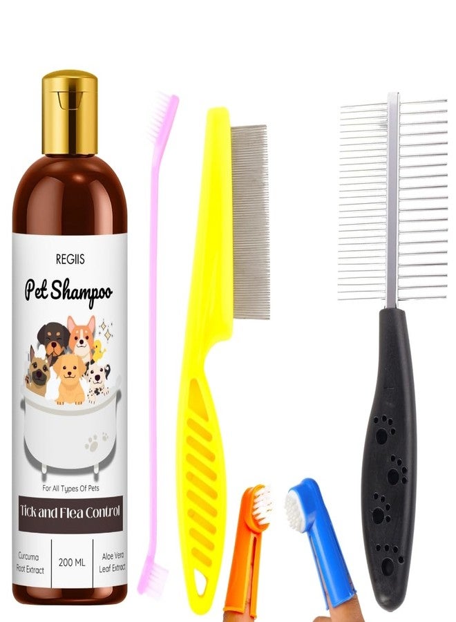 شامبو ريجيس للحيوانات الأليفة مع مكافحة القراد والبراغيث، مستخلص الكركم الطبيعي والصبار، 200 مل، لجميع أنواع الحيوانات الأليفة (عبوة من 4 قطع) - Image 1